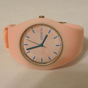 Geneva Women's Pastel Pink Blue Accent Analog Display Casual Fashion Watch